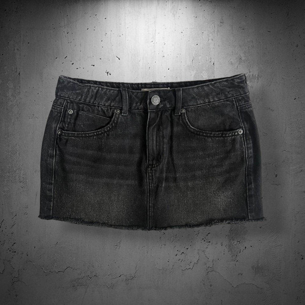 Garage Denim Black Faded Micro Mini Skirt S Raw Hem Grunge Indie Baddie Summer